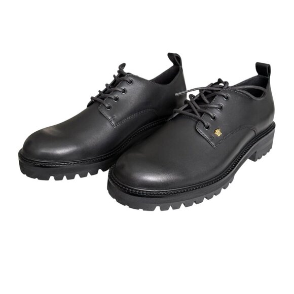 Versace 1014646 Men's Black 100% Leather Small Gold Logo Medusa Derby Shoes - Picture 10 of 10